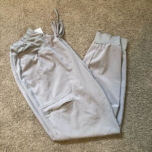 Grey polyester yoga scrub pants L